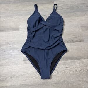 Cupshe Bright Day Ruched One Piece Plunging Swimwear Blue Large Swimwear Size OX